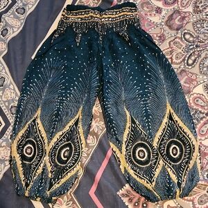 Peacock Feather Patterned Harem Pants